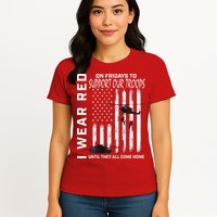 Wear Red On Fridays Military Veteran Support Our Troops Flag Womens T-Shirt