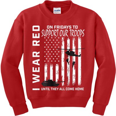 Wear Red On Fridays Military Veteran Support Our Troops Flag Kids Sweatshirt
