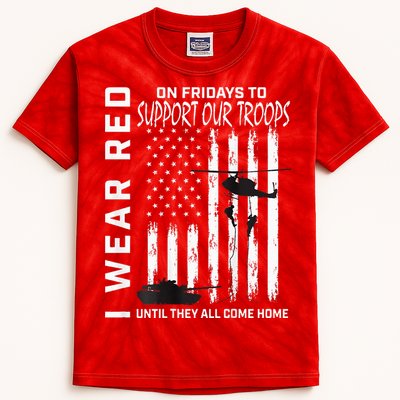 Wear Red On Fridays Military Veteran Support Our Troops Flag Kids Tie-Dye T-Shirt