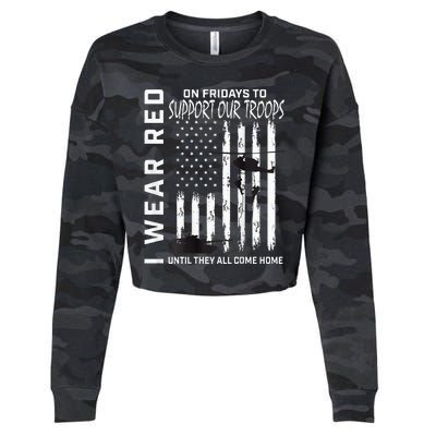 Wear Red On Fridays Military Veteran Support Our Troops Flag Cropped Pullover Crew