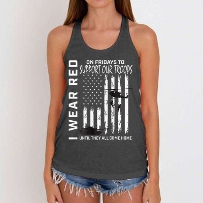 Wear Red On Fridays Military Veteran Support Our Troops Flag Women's Knotted Racerback Tank