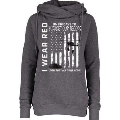 Wear Red On Fridays Military Veteran Support Our Troops Flag Womens Funnel Neck Pullover Hood