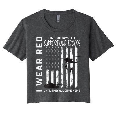 Wear Red On Fridays Military Veteran Support Our Troops Flag Women's Crop Top Tee