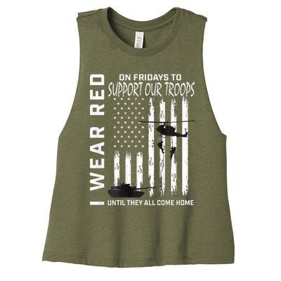 Wear Red On Fridays Military Veteran Support Our Troops Flag Women's Racerback Cropped Tank