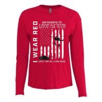 Wear Red On Fridays Military Veteran Support Our Troops Flag Womens Cotton Relaxed Long Sleeve T-Shirt