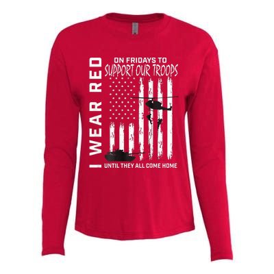 Wear Red On Fridays Military Veteran Support Our Troops Flag Womens Cotton Relaxed Long Sleeve T-Shirt