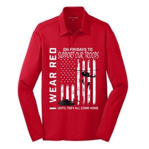 Wear Red On Fridays Military Veteran Support Our Troops Flag Silk Touch Performance Long Sleeve Polo