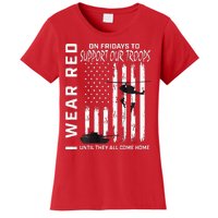 Wear Red On Fridays Military Veteran Support Our Troops Flag Women's T-Shirt