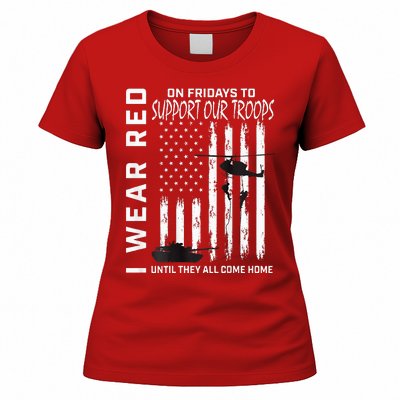 Wear Red On Fridays Military Veteran Support Our Troops Flag Women's T-Shirt