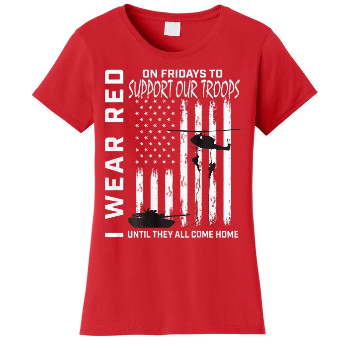 Wear Red On Fridays Military Veteran Support Our Troops Flag Women's T-Shirt