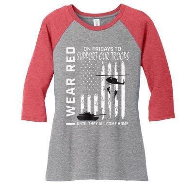 Wear Red On Fridays Military Veteran Support Our Troops Flag Women's Tri-Blend 3/4-Sleeve Raglan Shirt