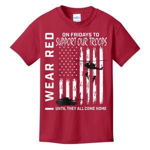 Wear Red On Fridays Military Veteran Support Our Troops Flag Kids T-Shirt