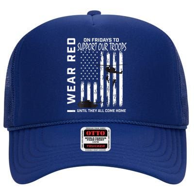 Wear Red On Fridays Military Veteran Support Our Troops Flag High Crown Mesh Back Trucker Hat