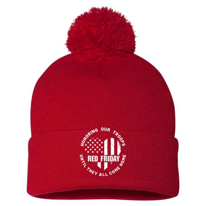 Wear Red on Friday US Military Pride and Support Pom Pom 12in Knit Beanie