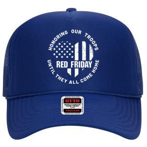 Wear Red on Friday US Military Pride and Support High Crown Mesh Back Trucker Hat