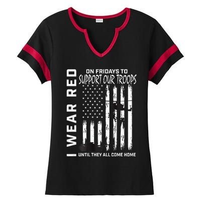 Wear Red On Fridays Military Veteran Support Our Troops Flag Ladies Halftime Notch Neck Tee