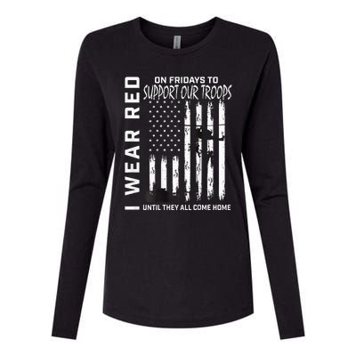 Wear Red On Fridays Military Veteran Support Our Troops Flag Womens Cotton Relaxed Long Sleeve T-Shirt