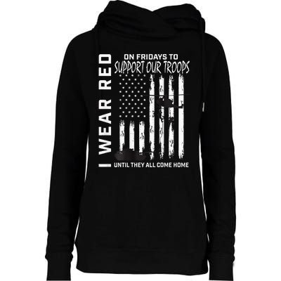 Wear Red On Fridays Military Veteran Support Our Troops Flag Womens Funnel Neck Pullover Hood