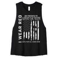 Wear Red On Fridays Military Veteran Support Our Troops Flag Women's Racerback Cropped Tank