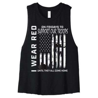 Wear Red On Fridays Military Veteran Support Our Troops Flag Women's Racerback Cropped Tank