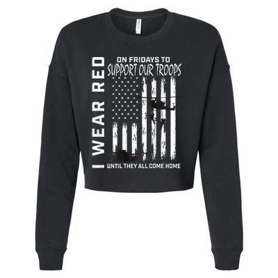 Wear Red On Fridays Military Veteran Support Our Troops Flag Cropped Pullover Crew