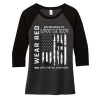 Wear Red On Fridays Military Veteran Support Our Troops Flag Women's Tri-Blend 3/4-Sleeve Raglan Shirt