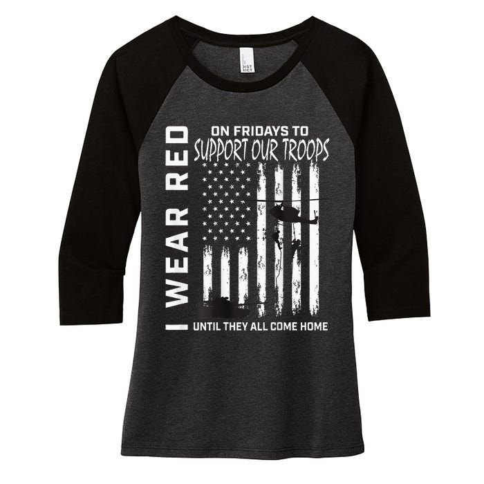 Wear Red On Fridays Military Veteran Support Our Troops Flag Women's Tri-Blend 3/4-Sleeve Raglan Shirt