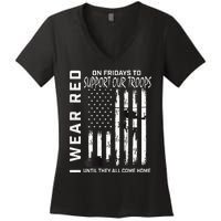 Wear Red On Fridays Military Veteran Support Our Troops Flag Women's V-Neck T-Shirt