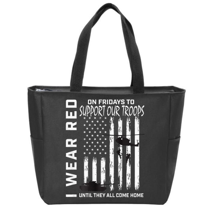 Wear Red On Fridays Military Veteran Support Our Troops Flag Zip Tote Bag