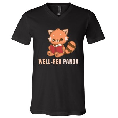 Well Red Panda Book Lover Funny Red Pandas Animal Graphic V-Neck T-Shirt