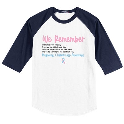 We Remember Pregnant Infant Loss Awareness Pink Blue Ribbon Baseball Sleeve Shirt