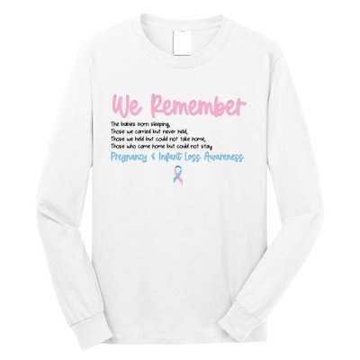 We Remember Pregnant Infant Loss Awareness Pink Blue Ribbon Long Sleeve Shirt