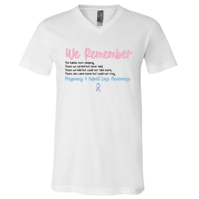 We Remember Pregnant Infant Loss Awareness Pink Blue Ribbon V-Neck T-Shirt