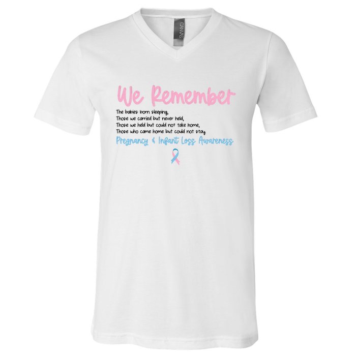 We Remember Pregnant Infant Loss Awareness Pink Blue Ribbon V-Neck T-Shirt