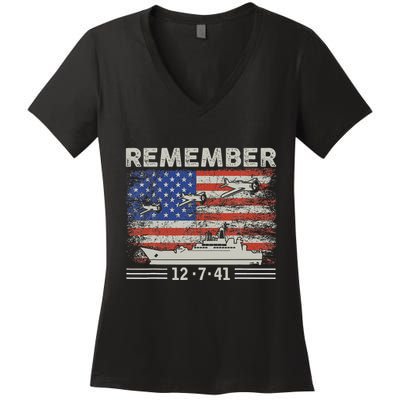 Wwii Remember Pearl Harbor Memorial Day December 7th 1941 Women's V-Neck T-Shirt