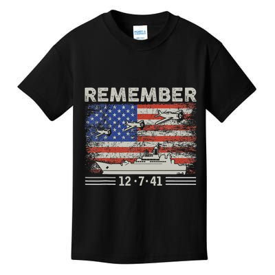 Wwii Remember Pearl Harbor Memorial Day December 7th 1941 Kids T-Shirt