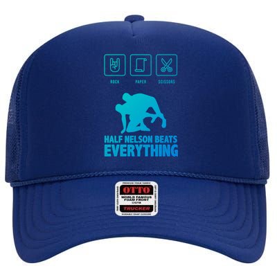 Wrestling Rock Paper Scissors Usa Beats Everything Great Gift High Crown Mesh Back Trucker Hat