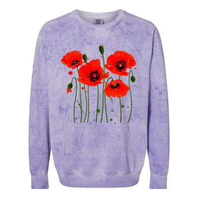 Watercolor Red Poppy Flower Gardening Plants Lover Gift Colorblast Crewneck Sweatshirt