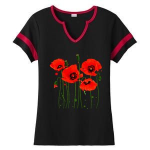 Watercolor Red Poppy Flower Gardening Plants Lover Gift Ladies Halftime Notch Neck Tee