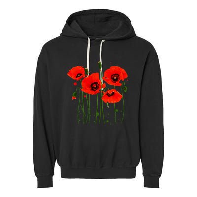 Watercolor Red Poppy Flower Gardening Plants Lover Gift Garment-Dyed Fleece Hoodie