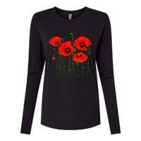 Watercolor Red Poppy Flower Gardening Plants Lover Gift Womens Cotton Relaxed Long Sleeve T-Shirt