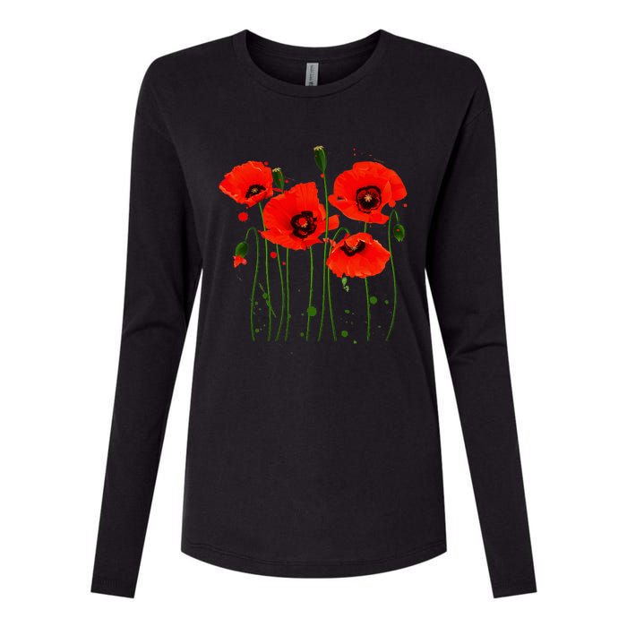 Watercolor Red Poppy Flower Gardening Plants Lover Gift Womens Cotton Relaxed Long Sleeve T-Shirt