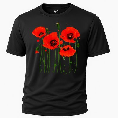 Watercolor Red Poppy Flower Gardening Plants Lover Gift Performance Shirt