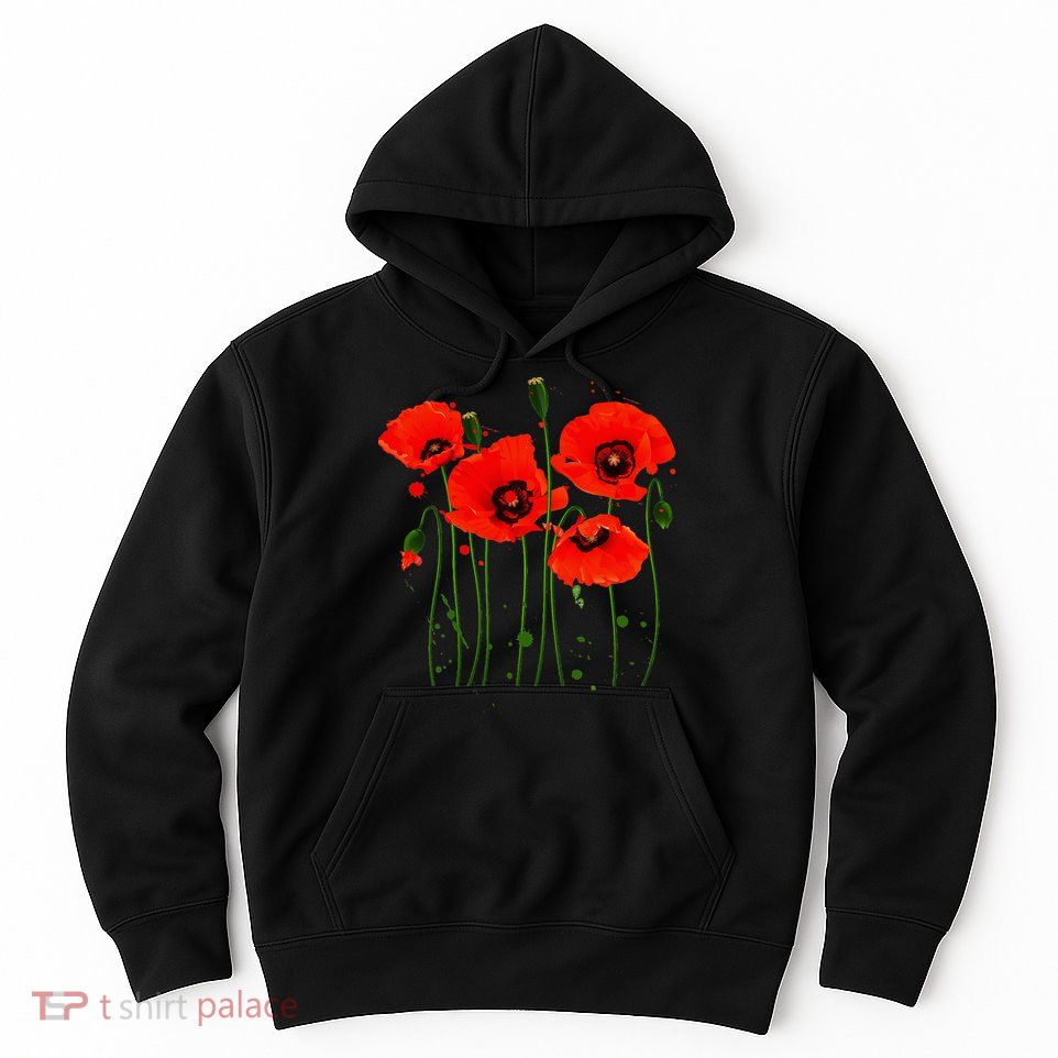 Watercolor Red Poppy Flower Gardening Plants Lover Gift Hoodie