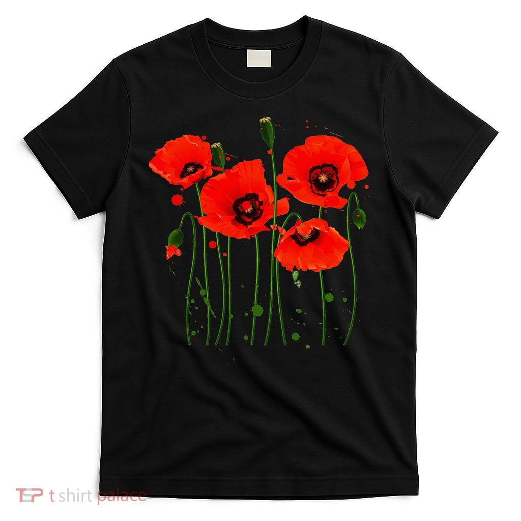Watercolor Red Poppy Flower Gardening Plants Lover Gift T-Shirt
