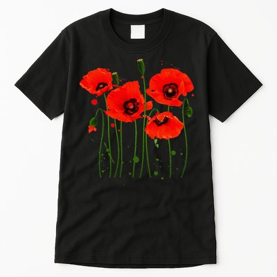 Watercolor Red Poppy Flower Gardening Plants Lover Gift Tall T-Shirt