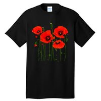 Watercolor Red Poppy Flower Gardening Plants Lover Gift Tall T-Shirt