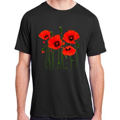 Watercolor Red Poppy Flower Gardening Plants Lover Gift Adult ChromaSoft Performance T-Shirt