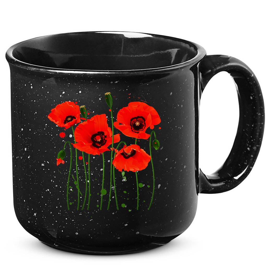 Watercolor Red Poppy Flower Gardening Plants Lover Gift 15oz Campfire Ceramic Mug
