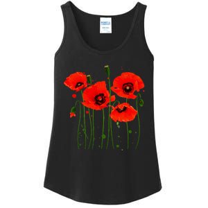 Watercolor Red Poppy Flower Gardening Plants Lover Gift Ladies Essential Tank